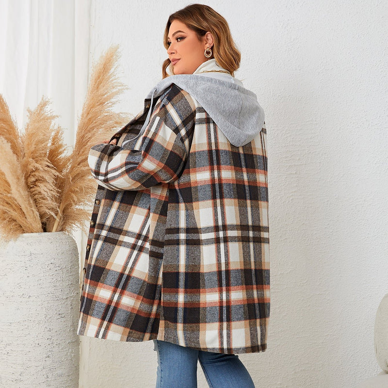 Veste Longue à Carreaux avec Capuche