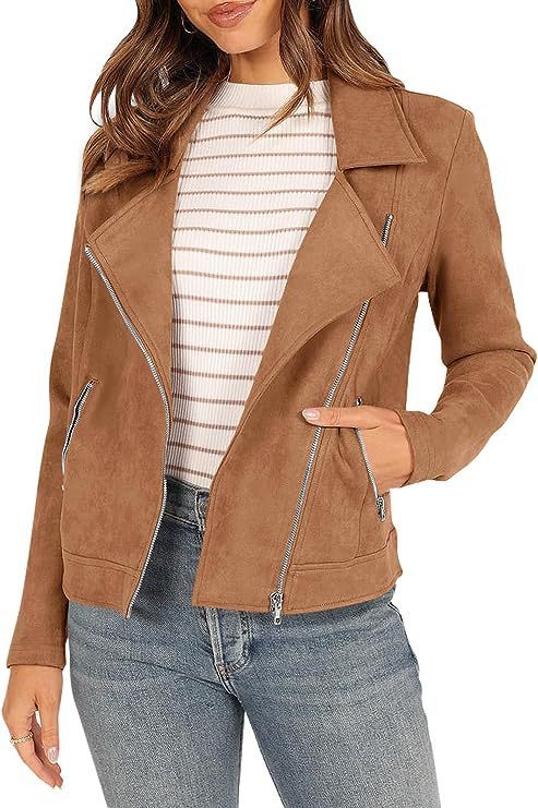 Veste courte moto en daim à poches zippées