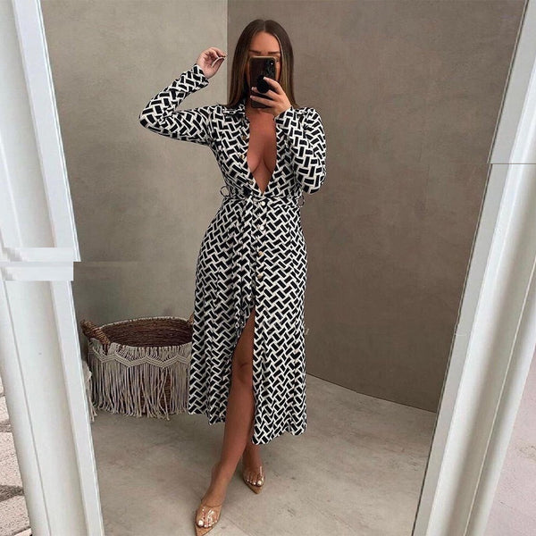 Robe Cardigan Ceinturée Imprimée Sensuelle