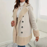Manteau Long en Laine d'Agneau à Col Revers Contrasté