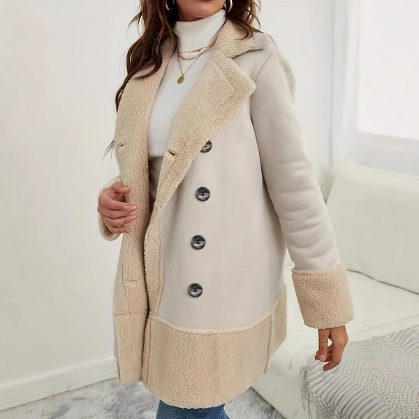 Manteau Long en Laine d'Agneau à Col Revers Contrasté