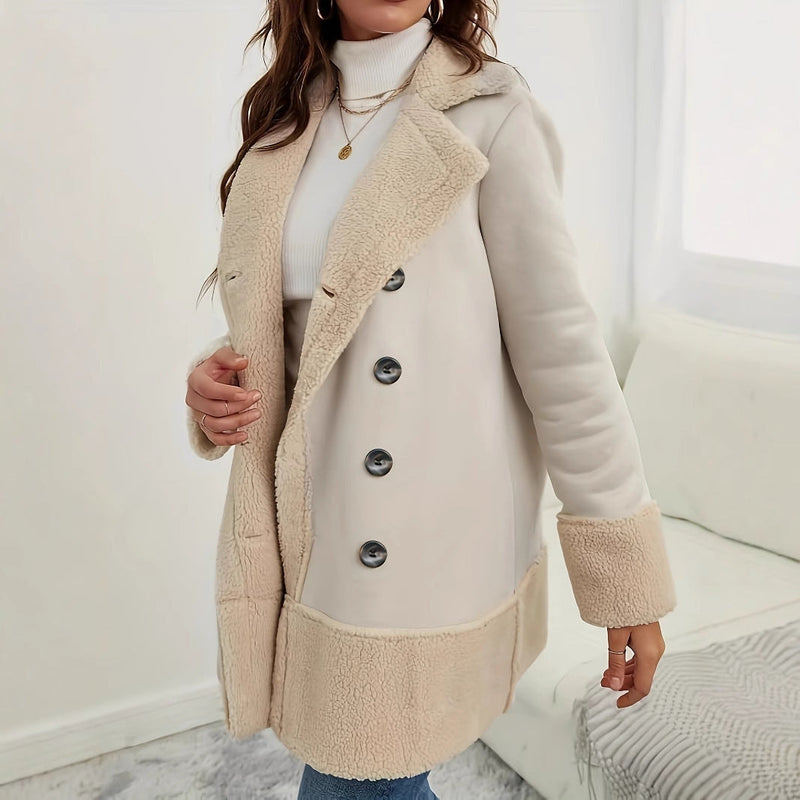 Manteau Long en Laine d'Agneau à Col Revers Contrasté