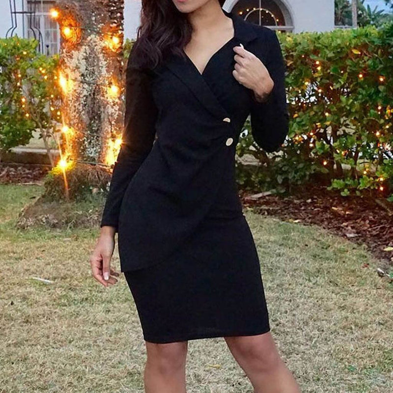 Robe Chic à Boutons Manches Longues