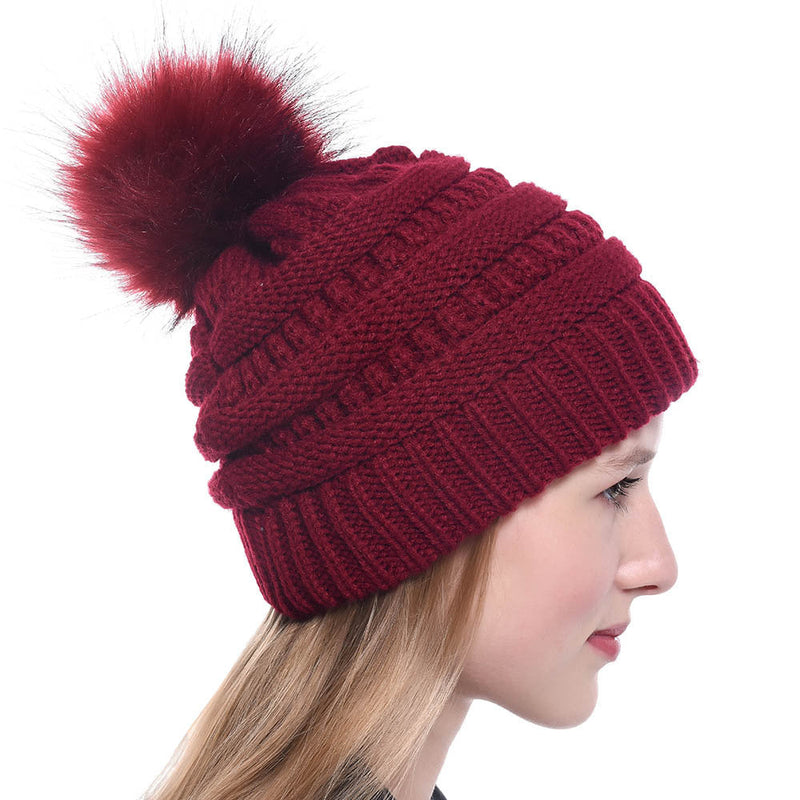 Faux Fur Fox Fur Ball Hat Knitted Casual Fashion
