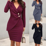 Robe Chic à Boutons Manches Longues