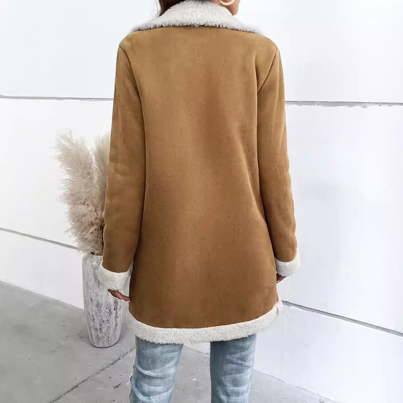 Manteau Long Femme en Daim Velours et Laine Épaisse