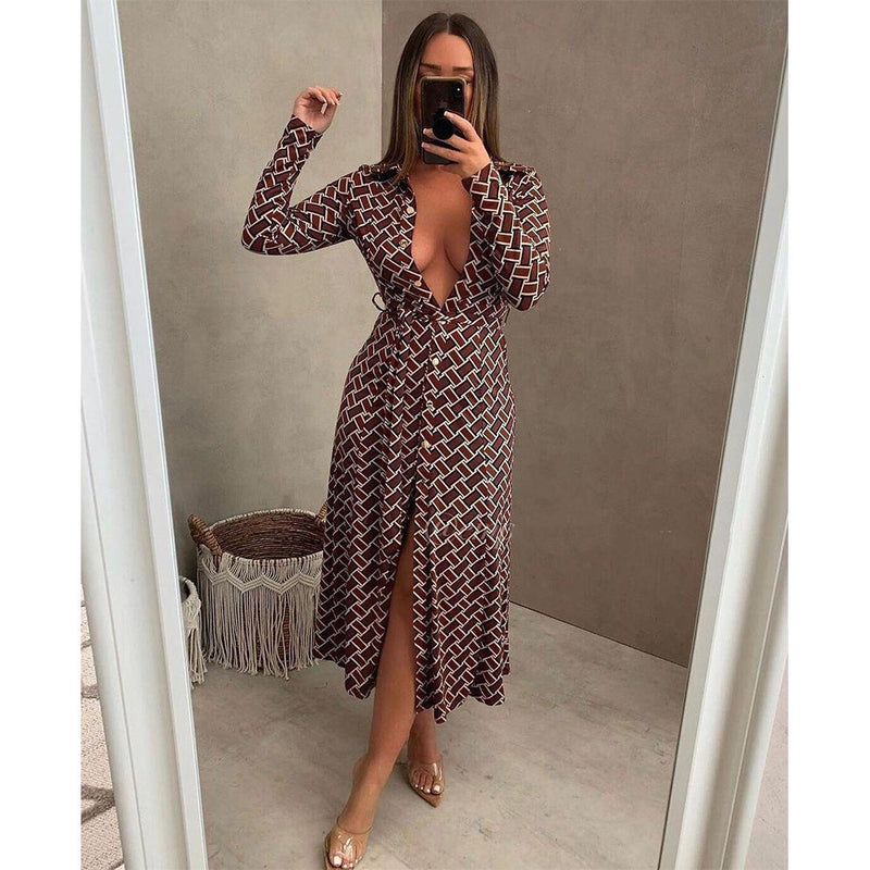 Robe Cardigan Ceinturée Imprimée Sensuelle