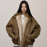 Manteau épaissi à col en fourrure bicolore
