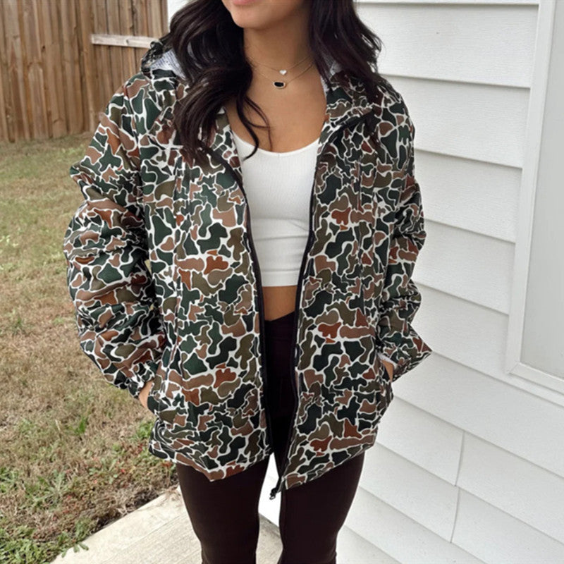 Imperméable zippé camouflage femme