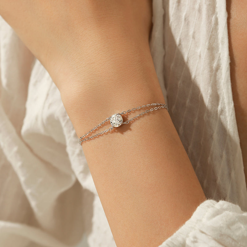 Bracelet double couche moissanite argent