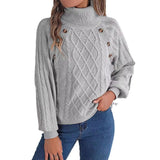 Pull à Col Montant en Tricot à Câble avec Manches Bouffantes