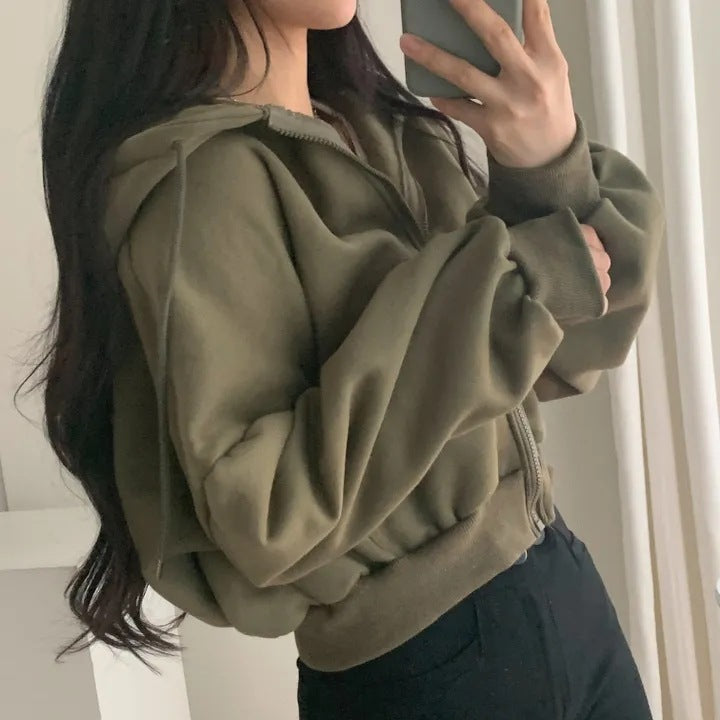 Cardigan Velours Épais Capuche Femme