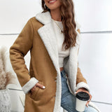 Manteau Long Femme en Daim Velours et Laine Épaisse