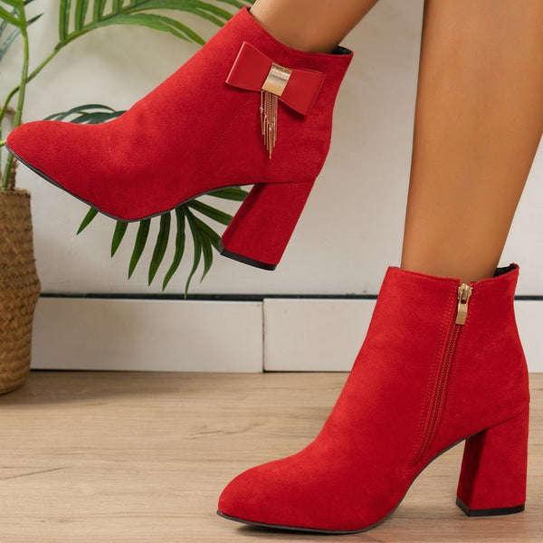 Nouvelles bottes festives à talon épais à fermeture éclair latérale