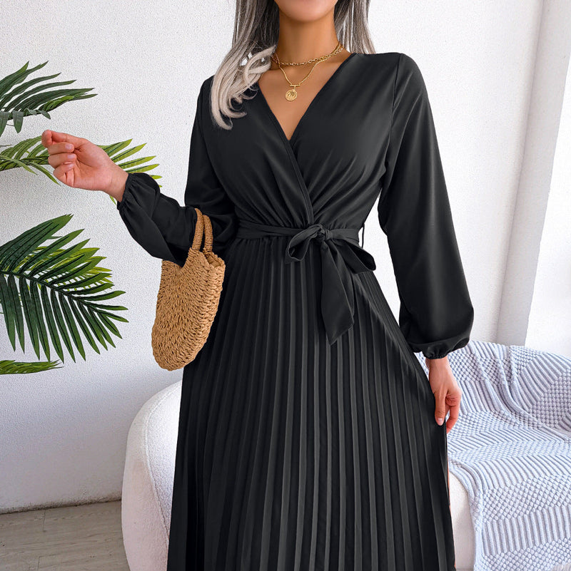Robe Maxi Plissée Croisée Élégante