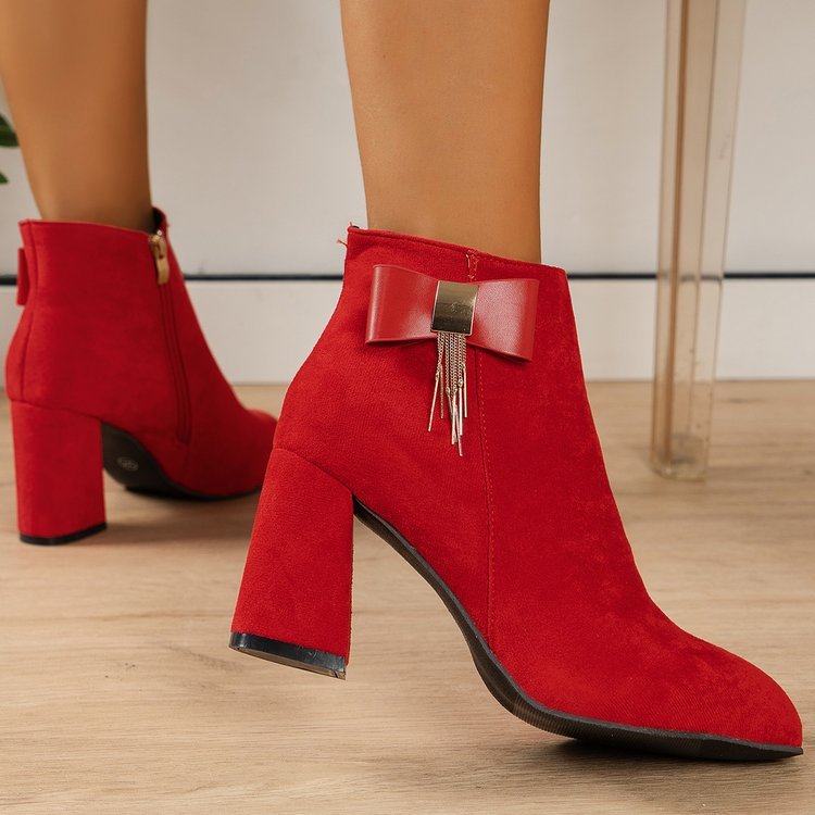 Nouvelles bottes festives à talon épais à fermeture éclair latérale