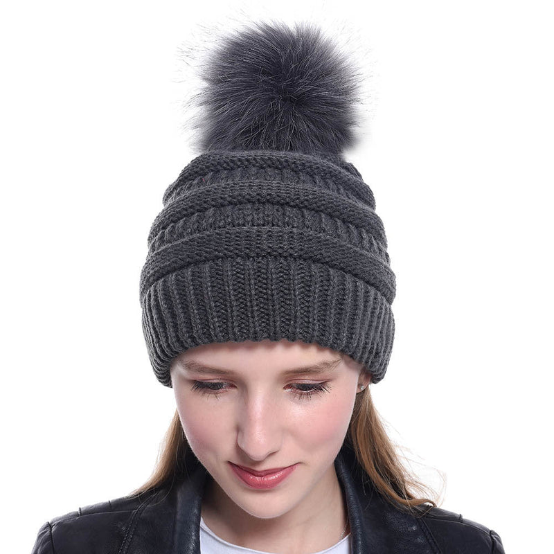 Faux Fur Fox Fur Ball Hat Knitted Casual Fashion