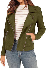 Veste courte moto en daim à poches zippées