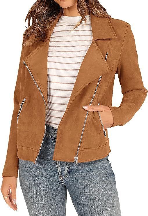 Veste courte moto en daim à poches zippées