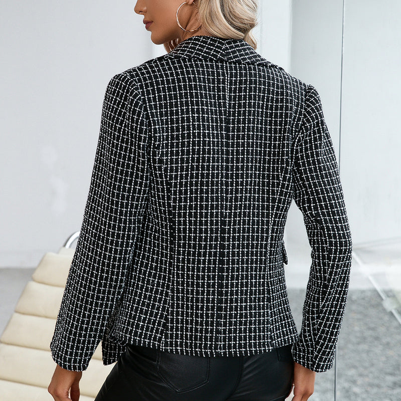 Manteau croisé à carreaux slim femme