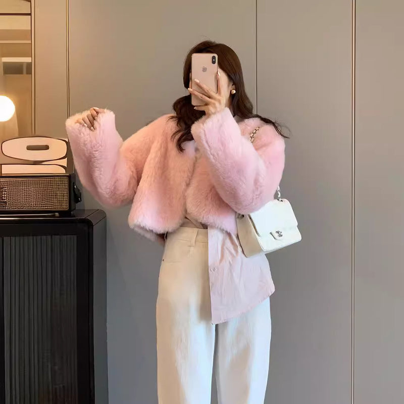 Manteau en fourrure à col en V