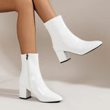 Bottes à Talons Épais avec Fermeture Éclair et Bout Carré