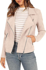 Veste courte moto en daim à poches zippées