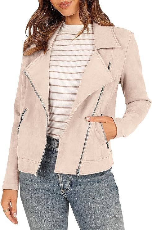 Veste courte moto en daim à poches zippées