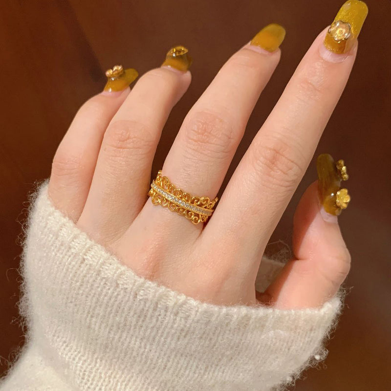 Bague rétro zircon diamants femme