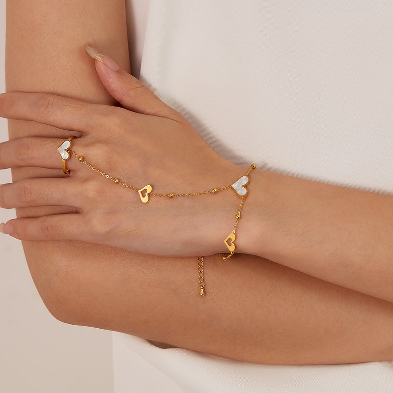 Bague et bracelet cœur acier