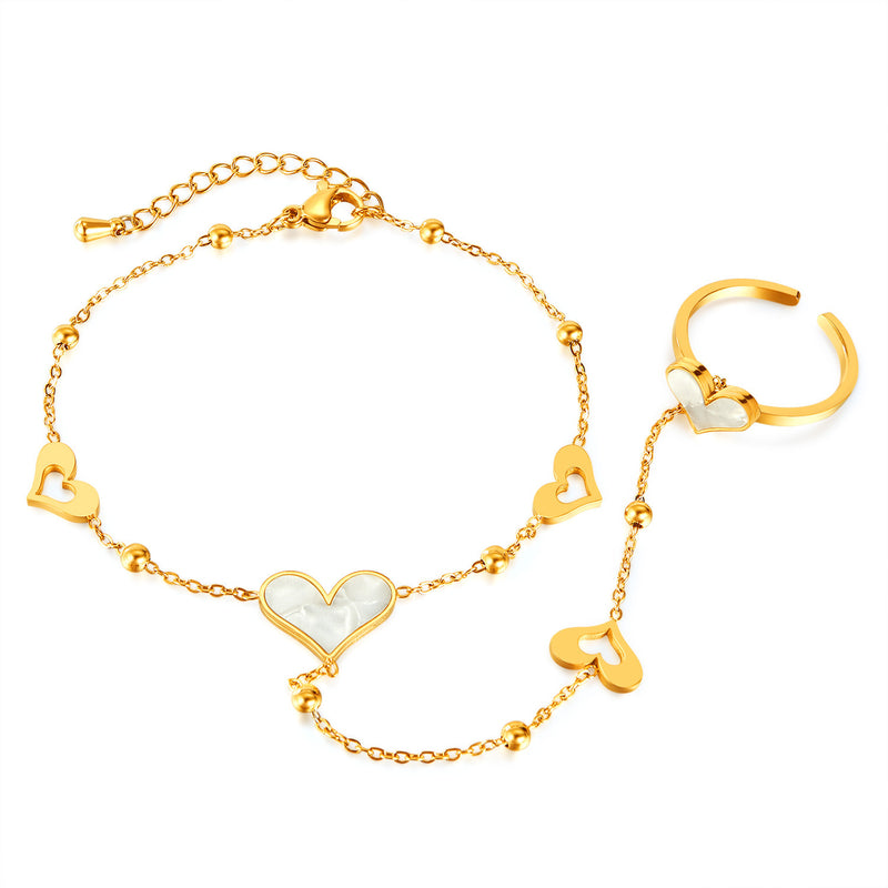 Bague et bracelet cœur acier