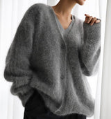Pull Tricot-Cardigan Boutonné Col V Ample