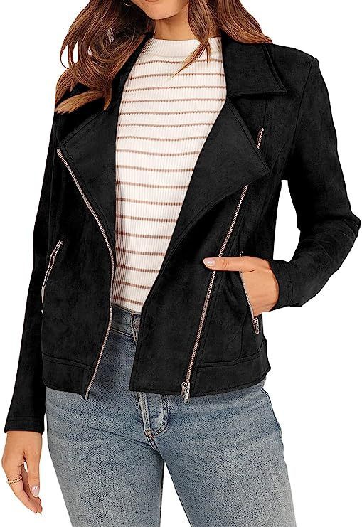 Veste courte moto en daim à poches zippées