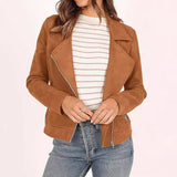 Veste courte moto en daim à poches zippées