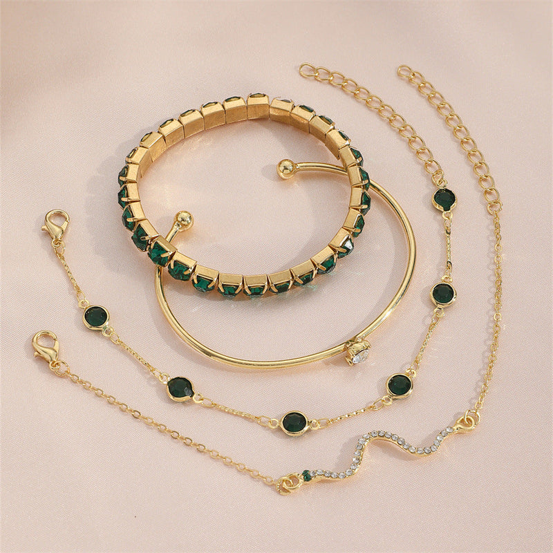 Ensemble de 4 Bracelets Élastiques Émeraude Élégants