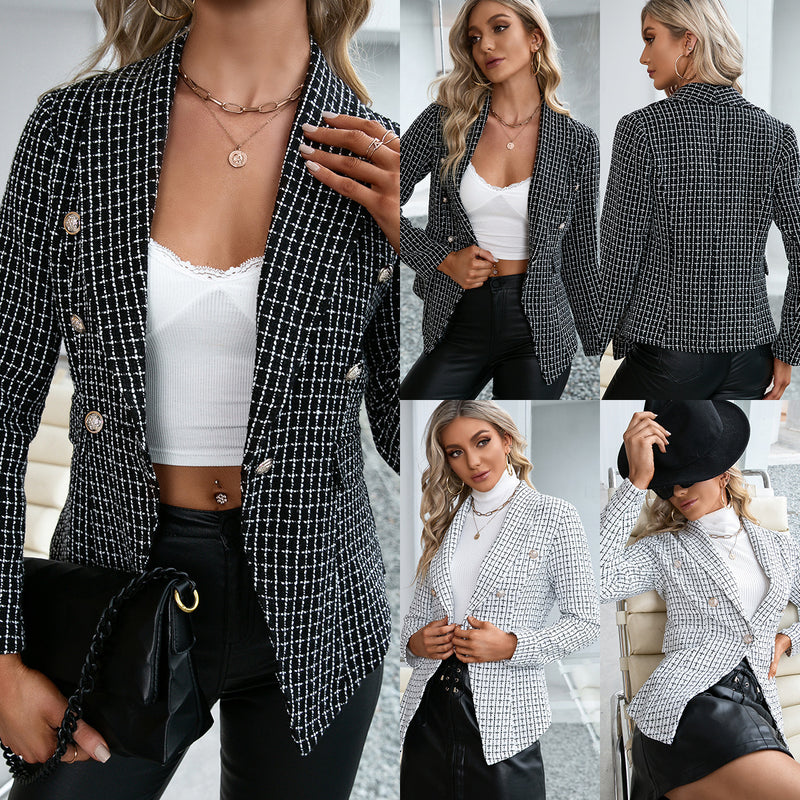 Manteau croisé à carreaux slim femme