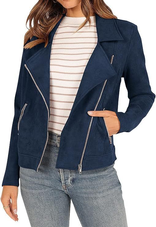 Veste courte moto en daim à poches zippées