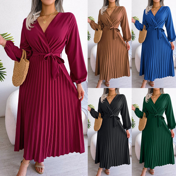 Robe Maxi Plissée Croisée Élégante