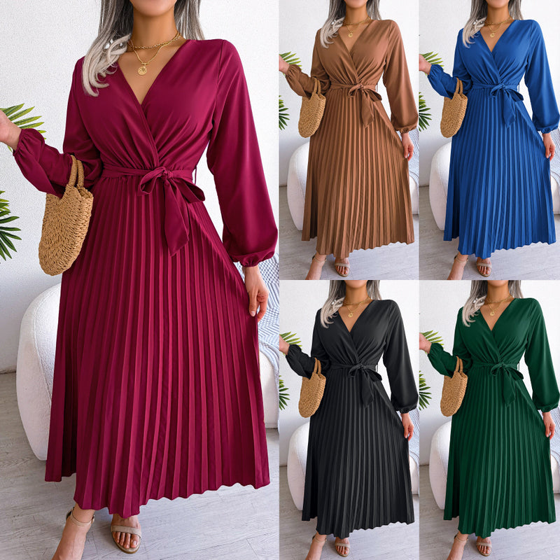 Robe Maxi Plissée Croisée Élégante