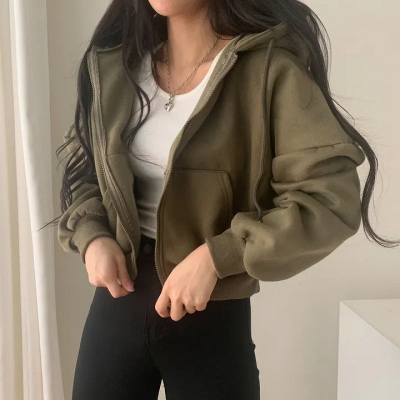 Cardigan Velours Épais Capuche Femme