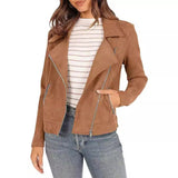 Veste courte moto en daim à poches zippées