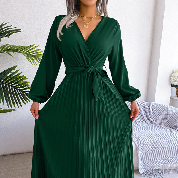 Robe Maxi Plissée Croisée Élégante