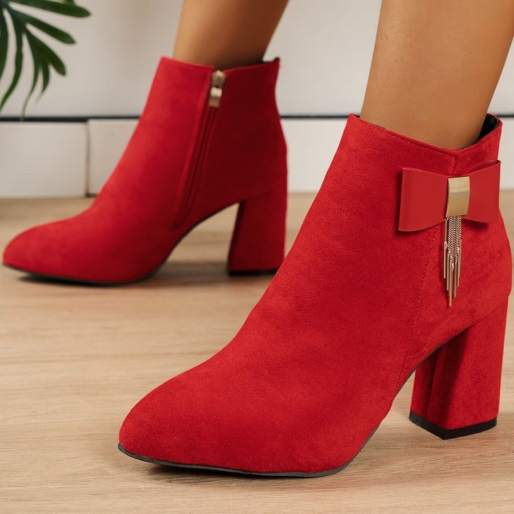 Nouvelles bottes festives à talon épais à fermeture éclair latérale