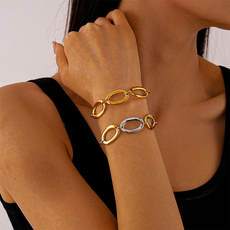 Bracelet ovale géométrique acier titanium