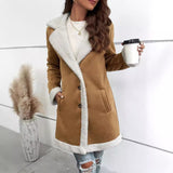 Manteau Long Femme en Daim Velours et Laine Épaisse
