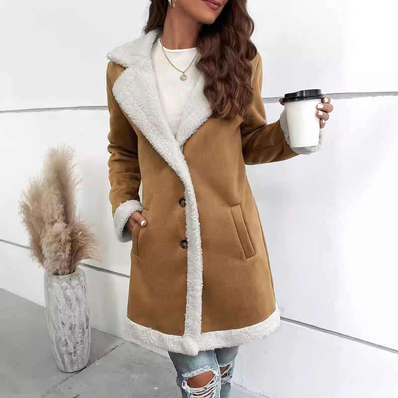 Manteau Long Femme en Daim Velours et Laine Épaisse